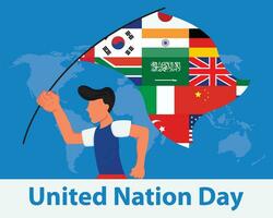 illustration vektor grafisk av en man bärande de flaggor av de länder av de värld, perfekt för internationell dag, förenad nation dag, fira, hälsning kort, etc.