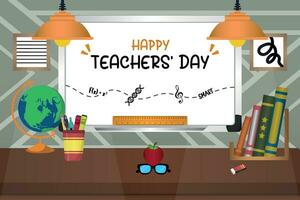 vektor Lycklig lärares dag med klassrum teman illustration v5