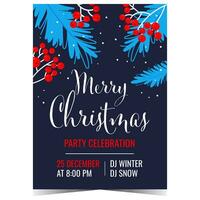 fröhlich Weihnachten Party Poster Design dekoriert mit Weihnachten Baum Geäst und Purpur Beeren. Weihnachten Party Einladung Flyer oder Banner zu feiern Winter Ferien im festlich Familie Ambiente. vektor