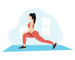 ung skön ung kvinna i sportkläder håller på med stretching medan stående i främre av fönster på Gym vektor