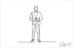 Vektor Illustration kontinuierlich Linie von ein Geschäftsmann Stehen