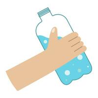 mänsklig hand med plast flaska med vatten. rena vatten vektor