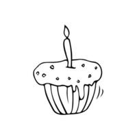 Vektor Illustration von ein Ostern Kuchen mit ein Kerze. isoliert auf ein Weiß Hintergrund. Kontur. Gekritzel. Design zum Ostern, Postkarten, Aufkleber