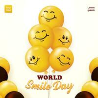 Welt Lächeln Tag. Gelb Lächeln Ballon, 3d Vektor, geeignet zum Veranstaltungen vektor