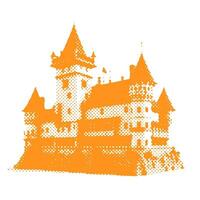 Draculas unheimlich Schloss - - Halloween Halbton gepunktet realistisch Clip Art. Versatz Textur Jahrgang Illustration im 90er Jahre Grunge Stil. vektor