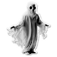 Weiß Blatt Geist - - Halloween Halbton gemischt Medien Collage Papier Aufkleber. gepunktet Jahrgang Illustration im 90er Jahre Zine Papier Stück Stil. vektor
