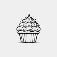 Cupcake mit ein Creme, Hand gezeichnet Vektor Gekritzel skizzieren Symbol, Süss Dessert