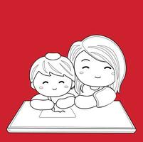 süß Mütter Tag Liebe Karikatur Digital Briefmarke Gliederung vektor