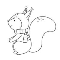 süß Eichhörnchen mit Schal. komisch Gliederung kindisch Illustration zum Färbung Buch vektor