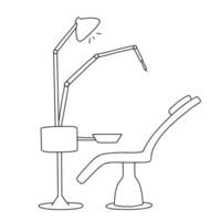 tandläkare stol, ortodonti översikt klotter ikon. dental vård Utrustning hand dragen tecken vektor