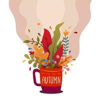 ein Tasse von Kaffee mit Blätter kleben aus von Es. das Konzept von warm Herbst vektor