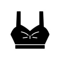 bh topp svart glyph ikon. kvinnliga underkläder. sportig outfit för kvinnor. dam sportkläder. bekväma kläder och nattkläder. silhuett symbol på vitt utrymme. vektor isolerad illustration