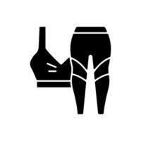 träningskläder svart glyph ikon. kvinnliga sportkläder. bh-topp och leggings. byxor, skjorta för gym. bekväma kläder och nattkläder. silhuett symbol på vitt utrymme. vektor isolerad illustration