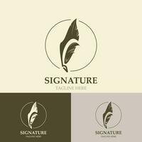 Feder und Unterschrift Logo Design minimalistisch Geschäft Symbol Zeichen Vorlage Illustration vektor