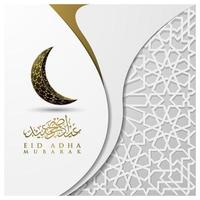 eid adha mubarak gratulationskort islamisk blommönster vektor design med arabisk kalligrafi, halvmåne