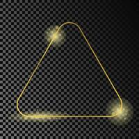 Gold glühend gerundet Dreieck Rahmen isoliert auf dunkel Hintergrund. glänzend Rahmen mit glühend Auswirkungen. Vektor Illustration.