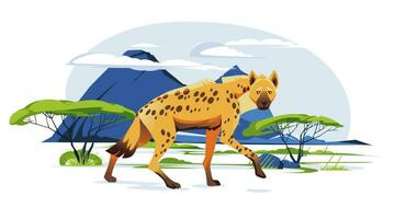 en ensam hyena gående tvärs över de savann landskap. vild afrikansk djur. vektor platt illustration