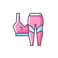 Trainingskleidung rosa RGB-Farbsymbol. weibliche Sportbekleidung. BH-Top und Leggings. Hosen, Hemd für Fitnessaktivitäten. isolierte Vektor-Illustration. bequeme Homewear und Nachtwäsche einfache gefüllte Strichzeichnung vektor