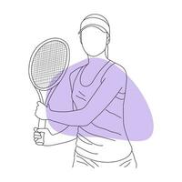 Linie Kunst von Tennis Spieler Vektor Illustration skizzieren Hand gezeichnet isoliert auf Weiß Hintergrund