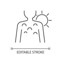 Lineares Symbol für flüssigkeitsgefüllte Blister. Sonnenbrand Beulen am Körper durch Sonneneinstrahlung. Hautentzündung. dünne Linie anpassbare Illustration. Kontursymbol. Vektor isolierte Umrisszeichnung. bearbeitbarer Strich