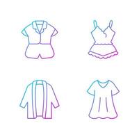 Homewear Farbverlauf lineare Vektor-Icons gesetzt. Seidentop und Shorts. Spitze Pyjamas. lange Strickjacke. sportliches Kleid. dünne Linie Kontursymbole bündeln. isolierte Vektor-Umriss-Illustrationen-Sammlung vektor