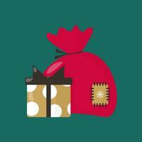 komisch Santa Tasche und Geschenk Box isoliert auf Türkis Farbe. Karikatur Stil. süß Weihnachten Symbol. Lager Vektor Illustration.