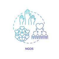 Ngos-Konzept-Symbol. Entwicklungsprogramm abstrakte Idee dünne Linie Abbildung. gesellschaftliche Mobilisierung. Umweltschutz. Beschäftigung anregen. Vektor isolierte Umriss-Farbzeichnung