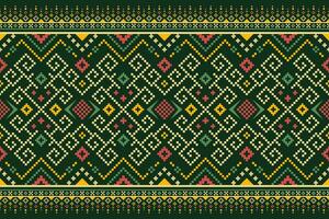 Grün Kreuz Stich bunt geometrisch traditionell ethnisch Muster Ikat nahtlos Muster Rand abstrakt Design zum Stoff drucken Stoff Kleid Teppich Vorhänge und Sarong aztekisch afrikanisch indisch indonesisch vektor