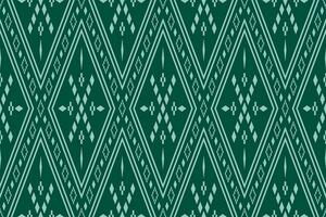 Grün Kreuz Stich bunt geometrisch traditionell ethnisch Muster Ikat nahtlos Muster Rand abstrakt Design zum Stoff drucken Stoff Kleid Teppich Vorhänge und Sarong aztekisch afrikanisch indisch indonesisch vektor