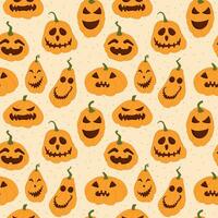 festlich Halloween Kürbisse Jack Laterne, Vektor nahtlos Karikatur Muster.