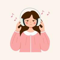 Lycklig söt flicka lyssnande till musik. musik terapi begrepp. vektor illustration.