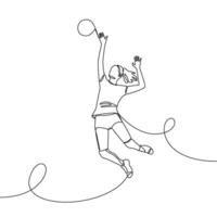 enda kontinuerlig linje kvinna professionell volleyboll spelare. volleyboll, strand volleyboll. ett linje teckning vektor illustration