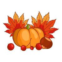 Herbst Gemüse Komposition mit Kürbis, Blätter, Beeren, Früchte und Pilze. Herbst immer noch Leben gewidmet zu das Ernte im das Herbst Jahreszeit. vektor