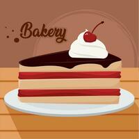 isolerat skiva av kaka med körsbär på topp bageri produkt på tabell vektor