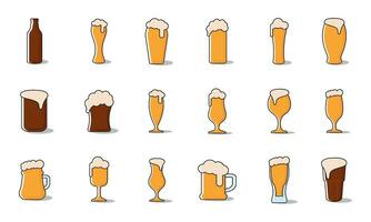 uppsättning av öl glasögon och muggar ikoner vektor