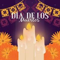 farbig traditionell Altar mit Kerzen und Blumen dia de los Muertos Vektor