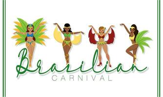 Gruppe von Karneval Mädchen Tänzer mit traditionell Kostüme Brasilien Karneval Vektor