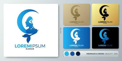 Meerjungfrau Vektor Illustration minimal Logo Design. leer Name zum einfügen Ihre Branding. entworfen mit Beispiele zum alle Arten von Anwendungen. Sie können benutzt zum Unternehmen, Identität, Schönheit Geschäft.