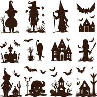 glücklich Halloween Silhouette einstellen Sammlung von Halloween Vektor Elemente