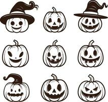 glücklich Halloween editierbar Vektor Kürbis Design Element Silhouette einstellen isoliert auf ein Weiß Hintergrund