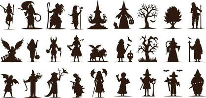 glücklich Halloween editierbar Vektor Design Element Silhouette einstellen isoliert auf ein Weiß Hintergrund