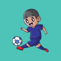 glücklich süß Junge spielen Fußball. Junge spielen Fußball Vektor Illustration. Kinder spielen Fußball Illustration. Fußball Illustration.