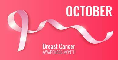 realistisk mjuk rosa band med skugga isolerat på bakgrund. symbol av internationell bröst cancer medvetenhet månad i oktober. vektor illustration. kvinnors hälsa. modern baner med band tecken.
