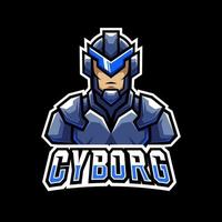 blå robot cyborg sport esport logotyp mall design med järn uniform vektor