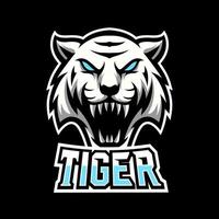 weißer wütender Tiger Maskottchen Sport esport Logo Vorlage lange Reißzähne vektor
