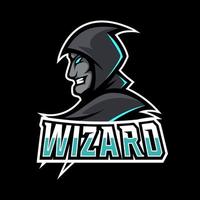 wütender Zauberer Gaming Sport Esport Logo Vorlage schwarze Uniform in blauem Leuchten vektor