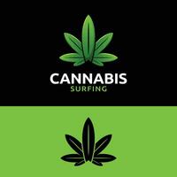 modern cannabis löv med surfing styrelse logotyp vektor