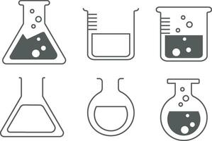 Wissenschaft und Chemie Symbol einstellen mit Flasche Becherglas vektor