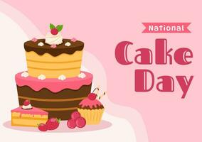 National Kuchen Tag Vektor Illustration auf Urlaub feiern November 26 mit Süss Brot im eben Karikatur Rosa Hintergrund Design Vorlage