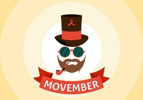 Movember tid vektor illustration med mustasch och band för herr- hälsa medvetenhet månad i platt tecknad serie hand dragen bakgrund mallar